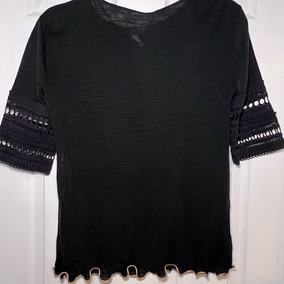 SEE BY CHLOE Women's Black Thin Knit Eyelet Trimmed Short Sleeve Size XL - Picture 7 of 12